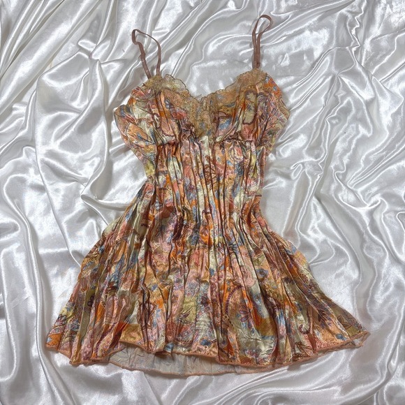 The Original, Inc. Tops - y2k cami top Multicolor Excellent Paisley Lace Trim Satin Mini Original Inc